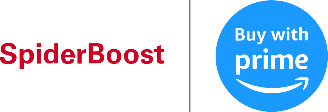 Logos of SpiderBoost and Buy with prime